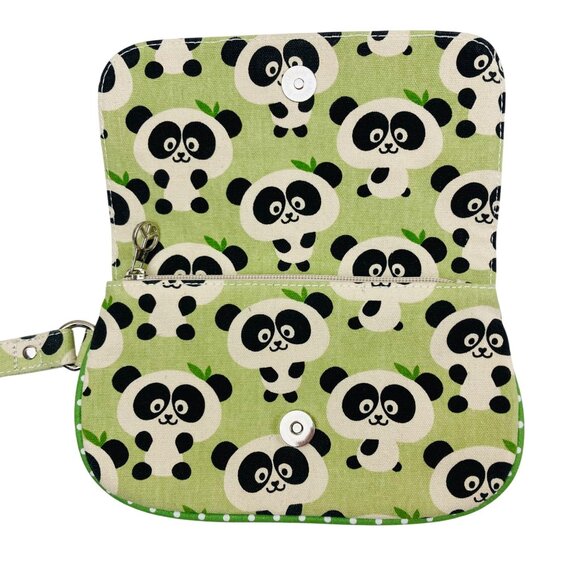 Bungalow 360 Panda Print Green Canvas Clutch Wristlet Wallet w/ Zipper 8.5x5" - Picture 4 of 7